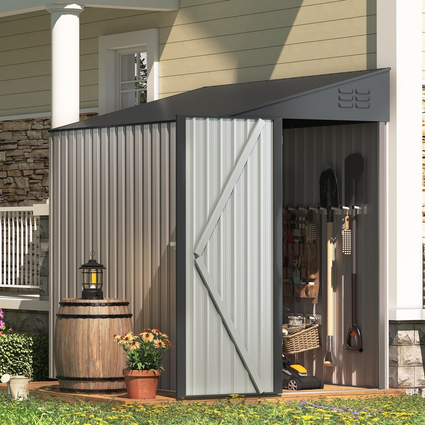 YODOLLA Outdoor Lean to Storage, 1.2m × 2.1m Metal Shed