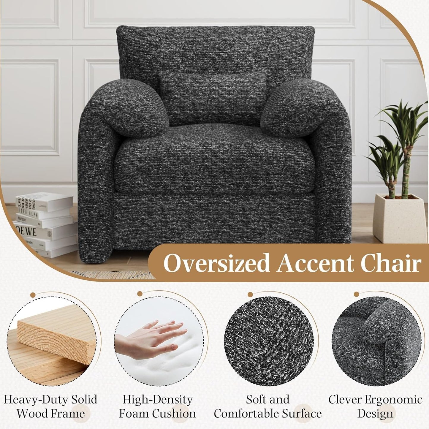 YODOLLA Armchair Sofa, Large Single Sofa Padded Seat with Lumbar Pillow