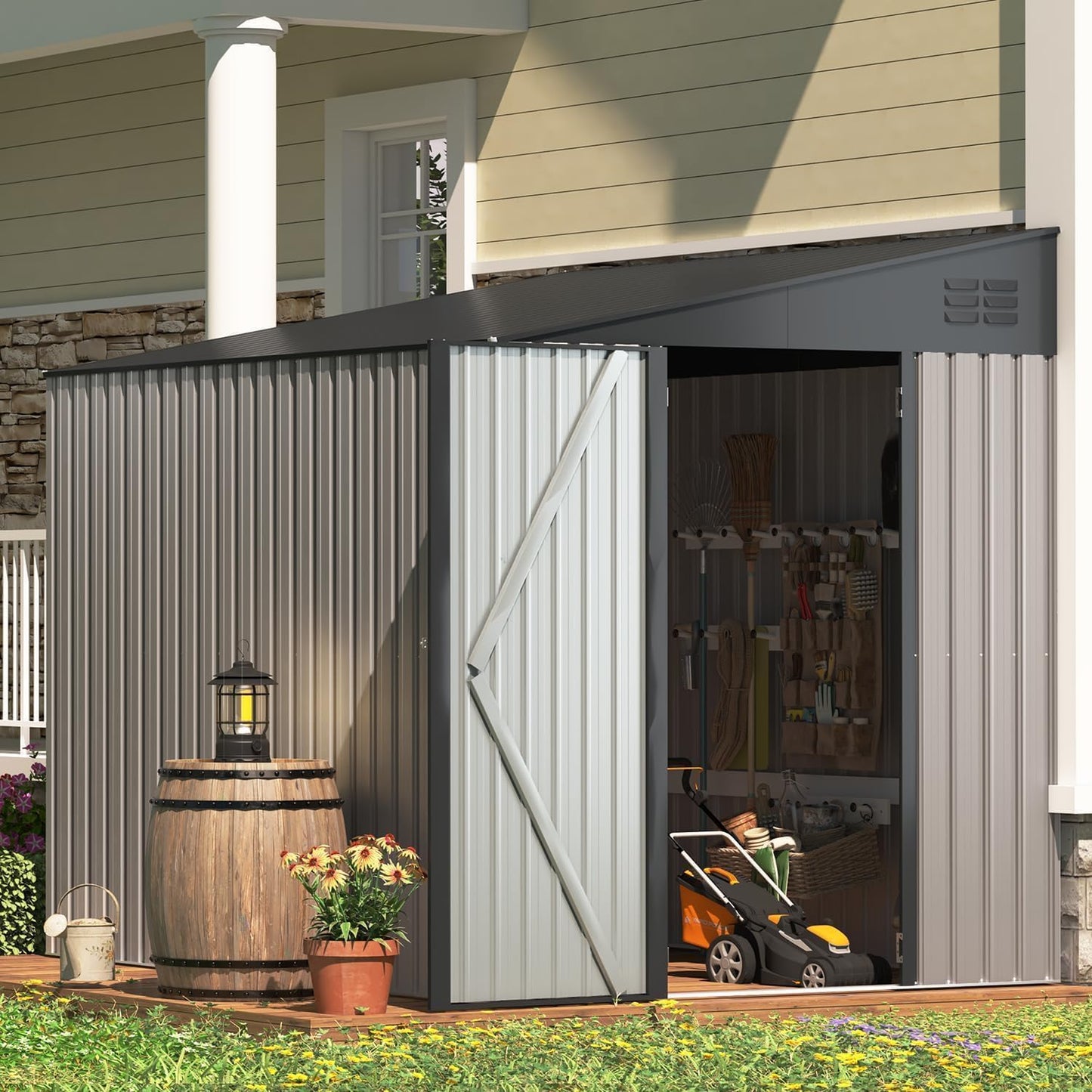 YODOLLA 182x245x203 cm Lean to Storage Metal Garden Shed