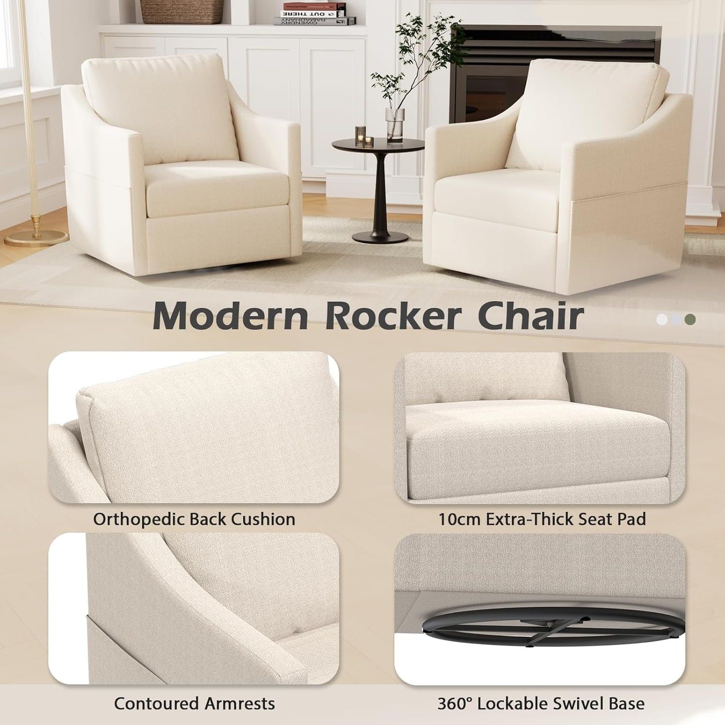 YODOLLA Swivel Armchair Cuddle Sofa Chair Fabric Snuggle Rocker Chairs