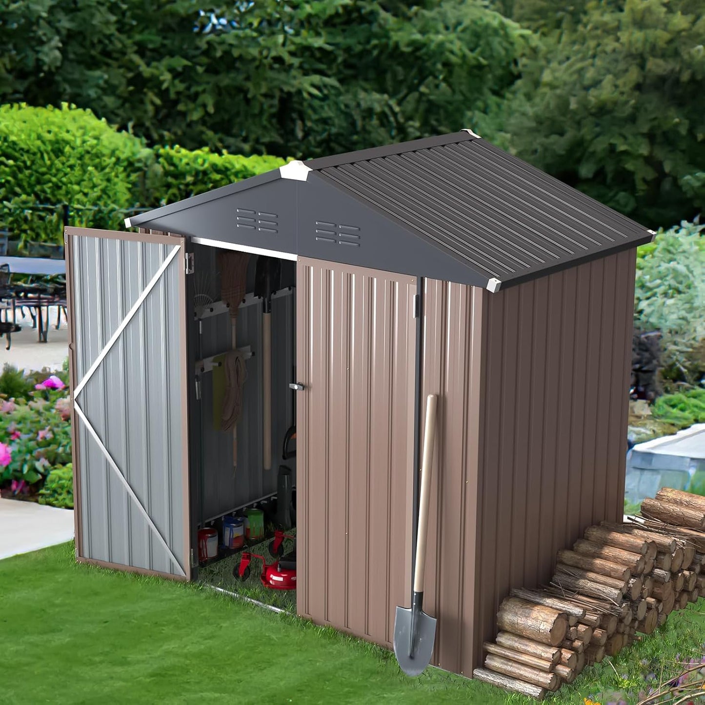 YODOLLA Shed 6' x 4' Storage Shed, Metal Sheds & Outdoor Storage, Grey