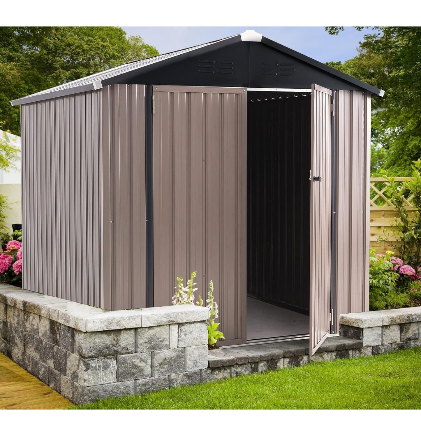 YODOLLA 6x6ft Outdoor Storage Shed, Bike Tool Garden Metal Sheds