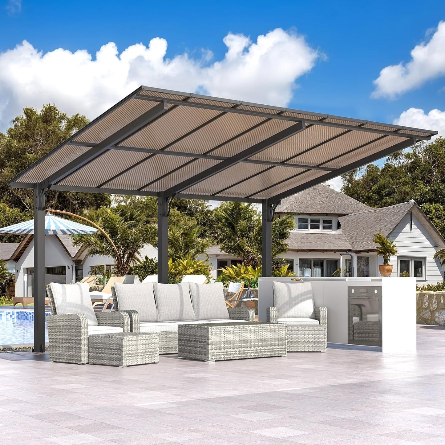YODOLLA Metal Hardtop Gazebo, Waterproof Aluminium Pergola, Freestanding BBQ Shelter & Carport