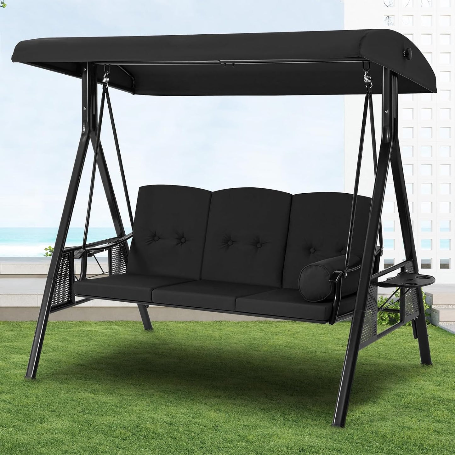 YODOLLA Garden Swing Chair, Swing Chairs Thick Padded Seat with Adjustable Tilting Canopy