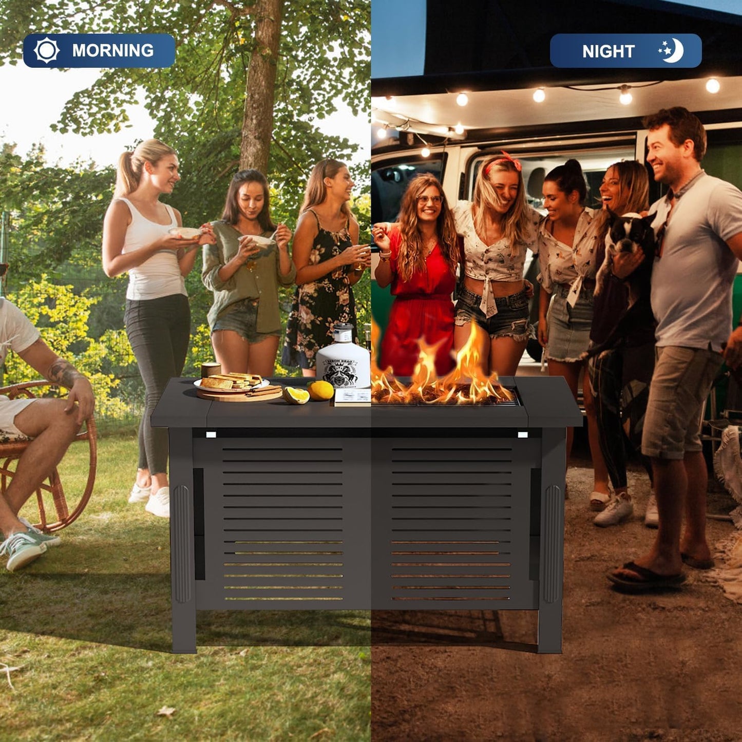 YODOLLA Large Fire Pit Table, Metal Fire Pits for Outdoor BBQ