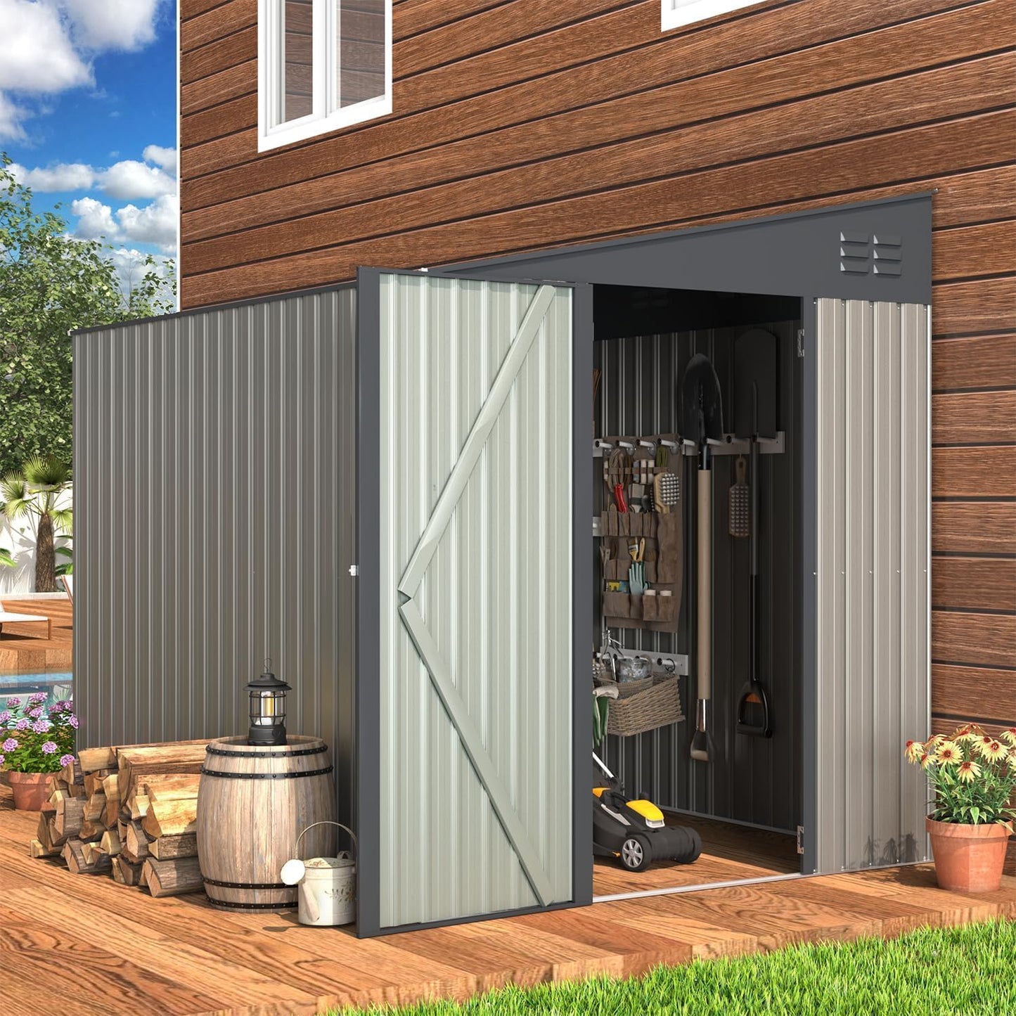 YODOLLA 182x245x203 cm Lean to Storage Metal Garden Shed