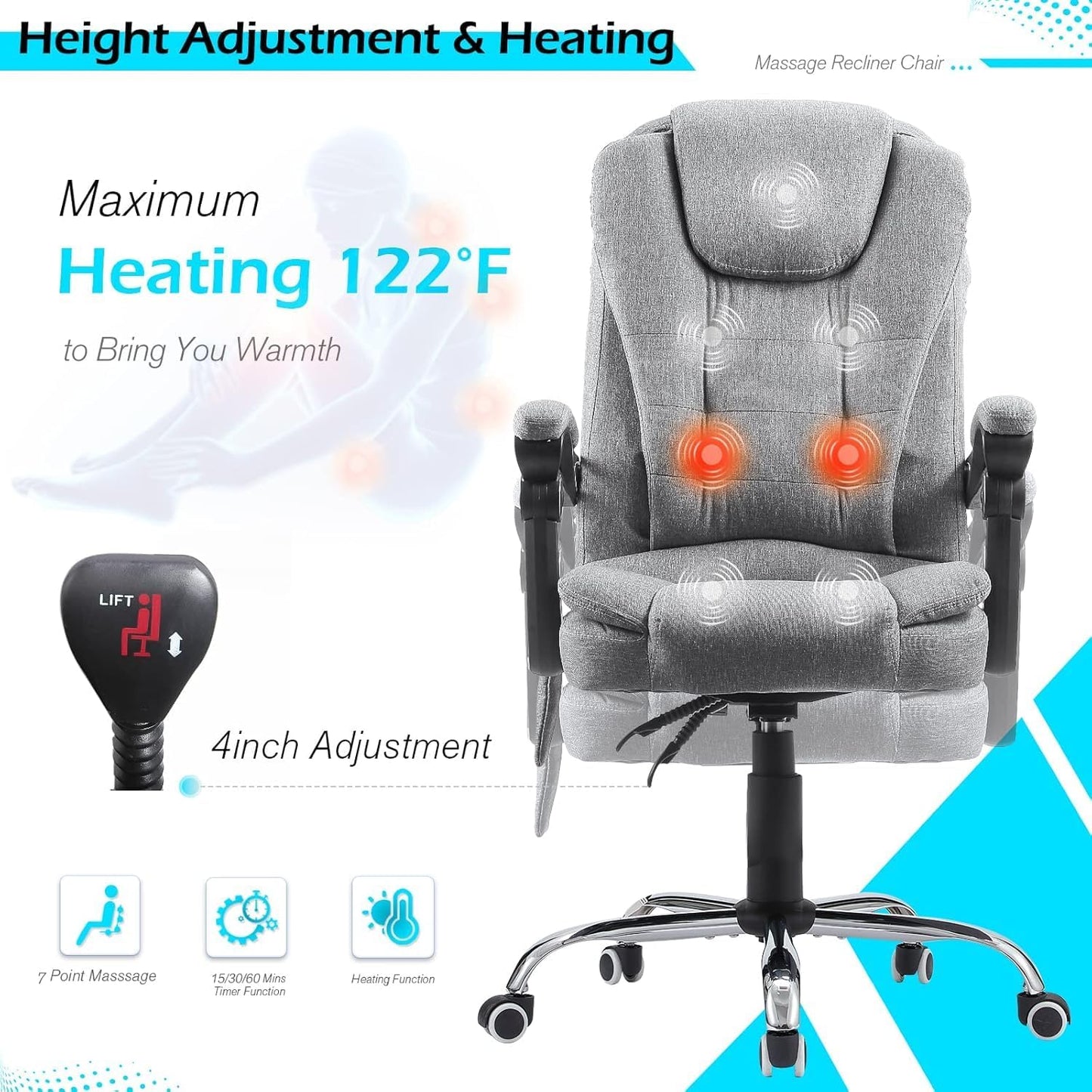 YODOLLA High Back Office Chair Heated Massage, Executive Desk Chairs with 7-Point Vibration