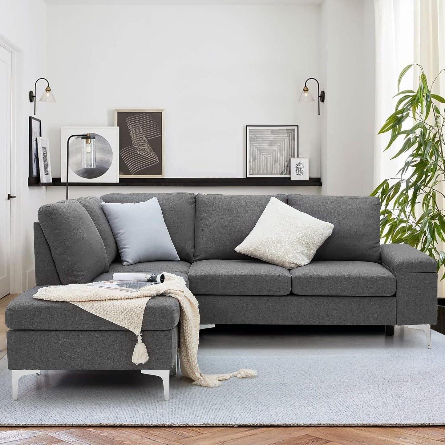 YODOLLA Corner Sofa with Storage, 217cm L Shaped 4 Seater Corner Sofa Couch