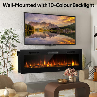 YODOLLA Electric Fireplace Wall Mounted Insert with 10 Color LED Flames