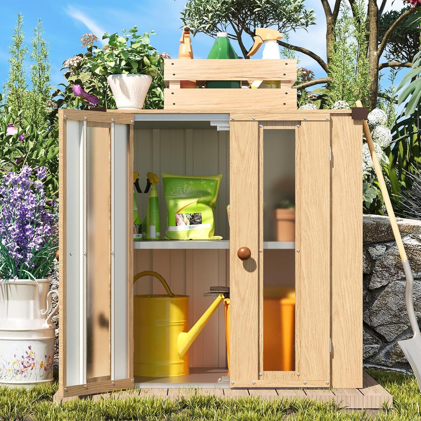 YODOLLA Garden Storage Box Shed Small, Metal Cabinet Cupboard
