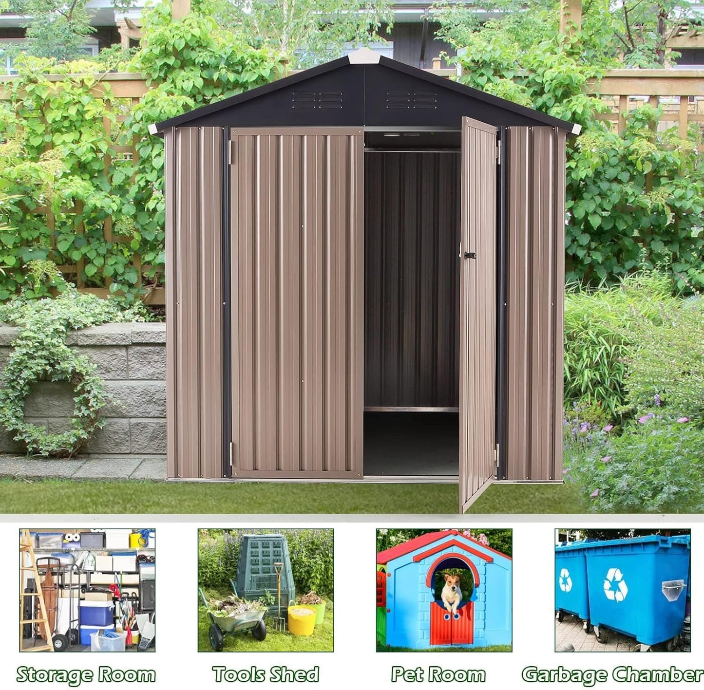 YODOLLA 6x6ft Outdoor Storage Shed, Bike Tool Garden Metal Sheds
