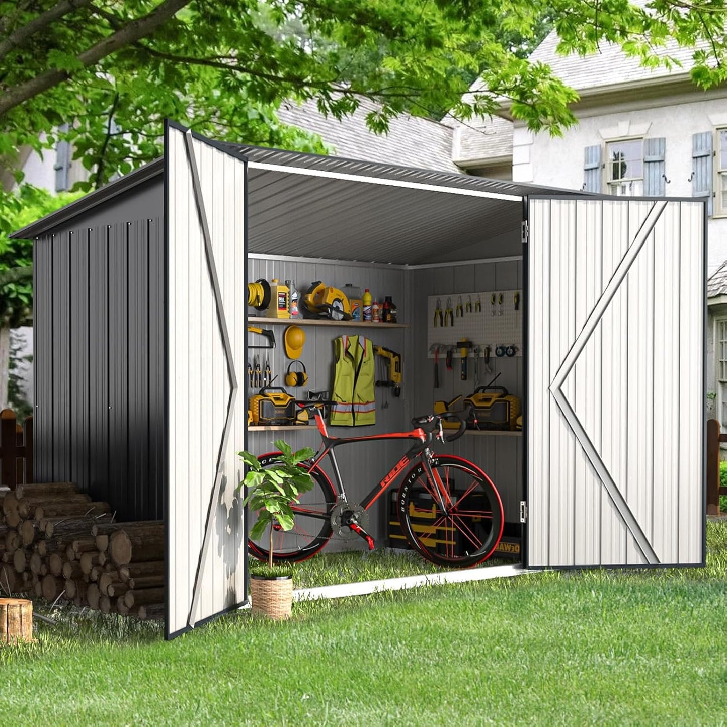 YODOLLA 2.1x0.9m Garden Shed Storage, Lockable Bike Shed with Door