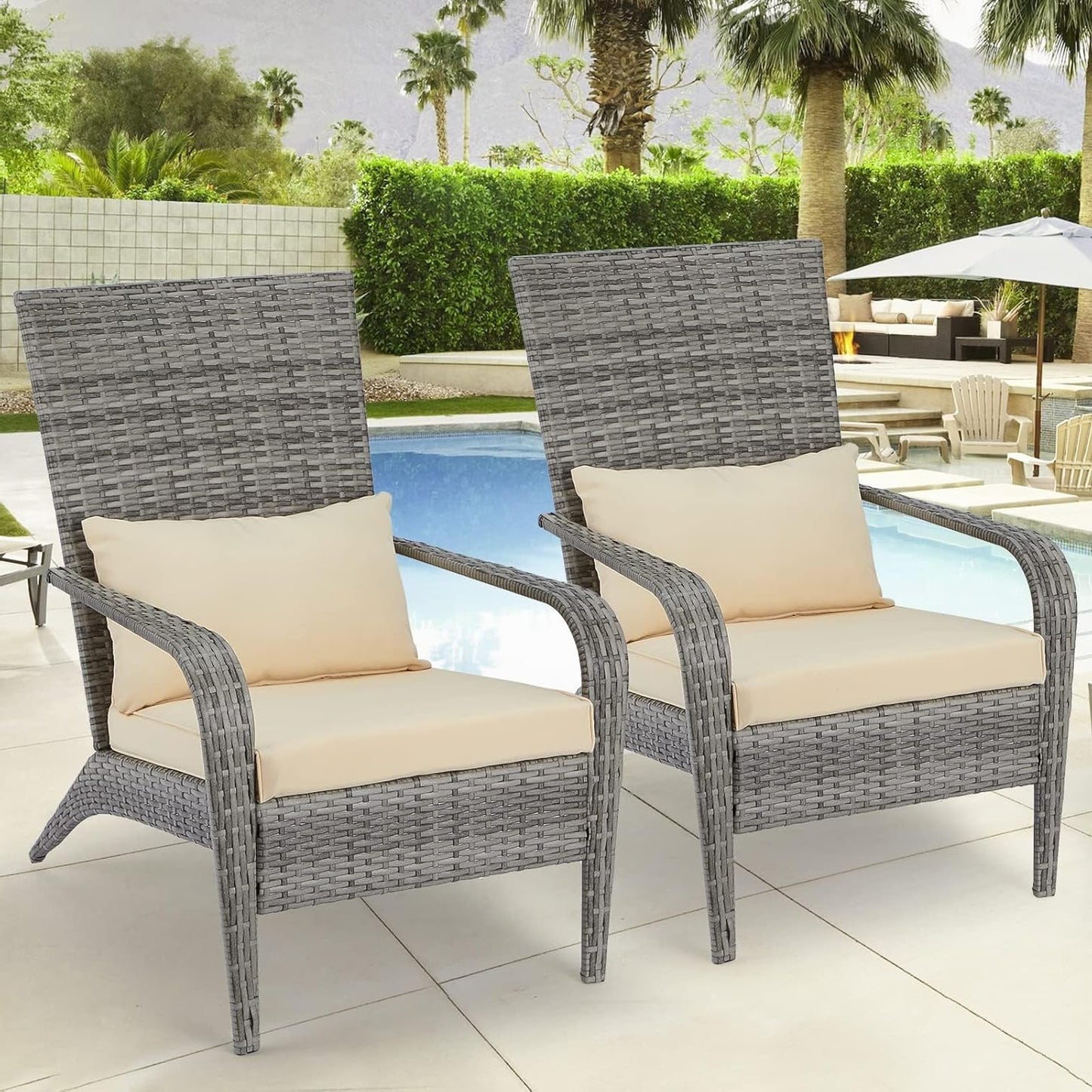 YODOLLA Adirondack PE Rattan Garden Chair, Outdoor Armchair Wicker Lounge Chairs