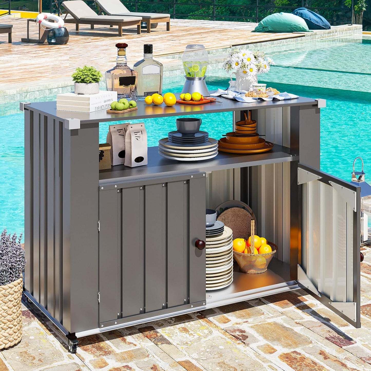 YODOLLA Metal Storage Cabinet with Wheels