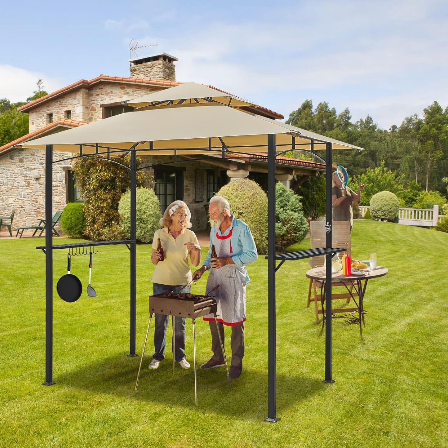 YODOLLA 2.5m Double-Tier BBQ Gazebo Grill Canopy