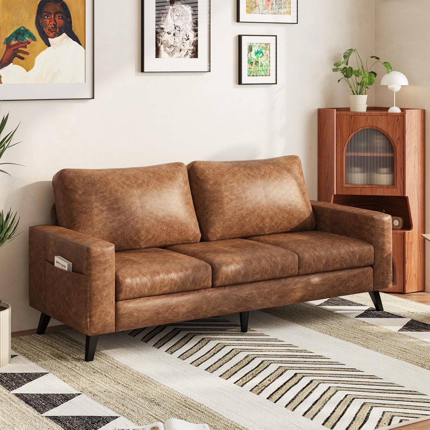 YODOLLA 3 Seater Sofa Faux Leathe rModern Sofa Couch