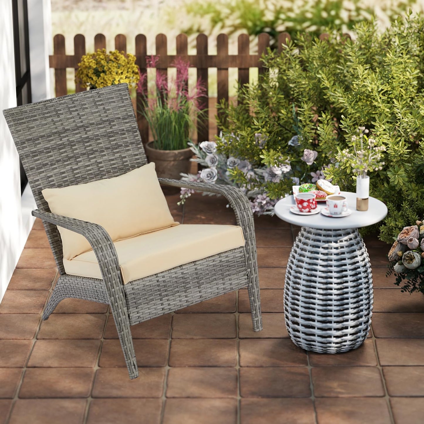 YODOLLA Adirondack PE Rattan Garden Chair, Outdoor Armchair Wicker Lounge Chairs