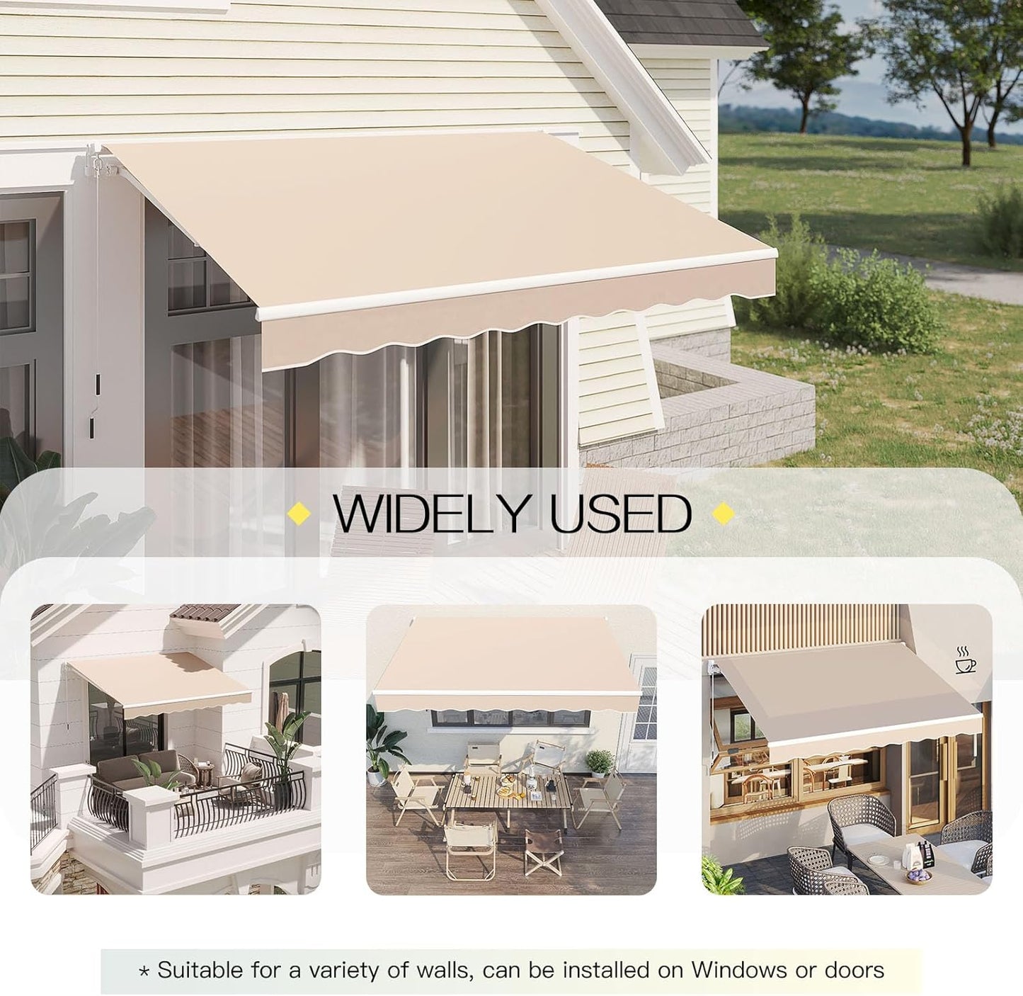YODOLLA 2 × 2.5m Awnings for Patios Outdoor Garden Awning Canopy, Beige