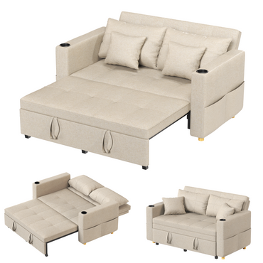 YODOLLA 2 Seater Sofa bed, 3-in-1 Convertible Sleeper Sofa 160cm, Beige