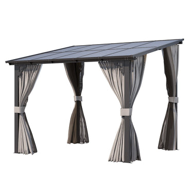 YODOLLA 2.4 X 3 m Small Wall-Mounted Lean to Pergola Gazebo with Curtains and Netting