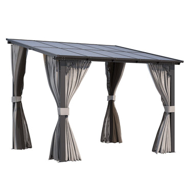 YODOLLA 2.4x2.4m Wall-Mounted Lean to Pergola Gazebo with Curtains and Netting