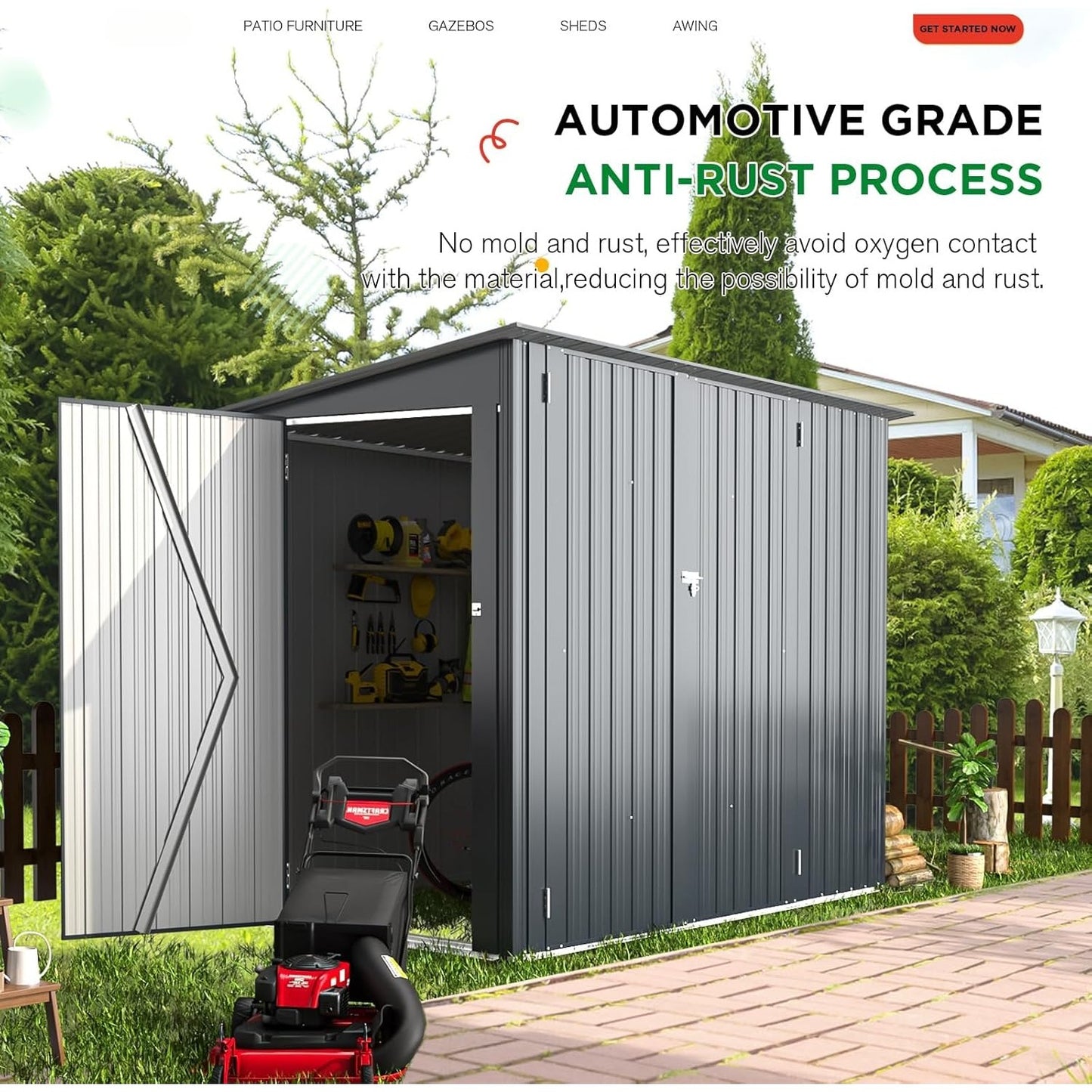 YODOLLA 5.3 x 5.2m Garden Shed Storage, Lockable Bike Shed with Door for 8-10 Bikes