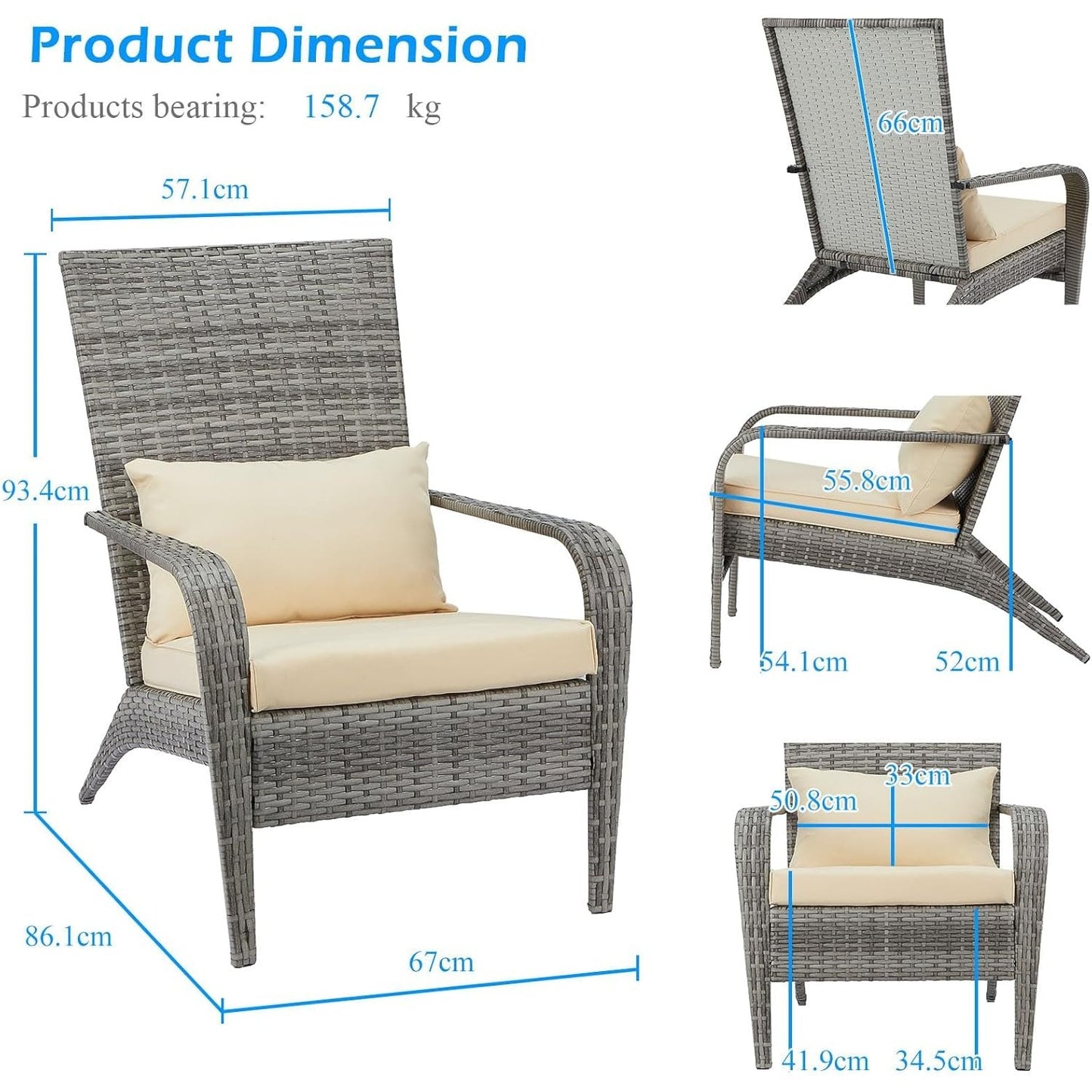 YODOLLA Adirondack PE Rattan Garden Chair, Outdoor Armchair Wicker Lounge Chairs