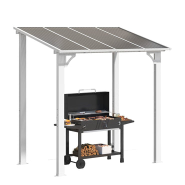 YODOLLA 2.4x1.5m Aluminium Lean-to Gazebo Wall-Mounted Hardtop Roof Pergola, White
