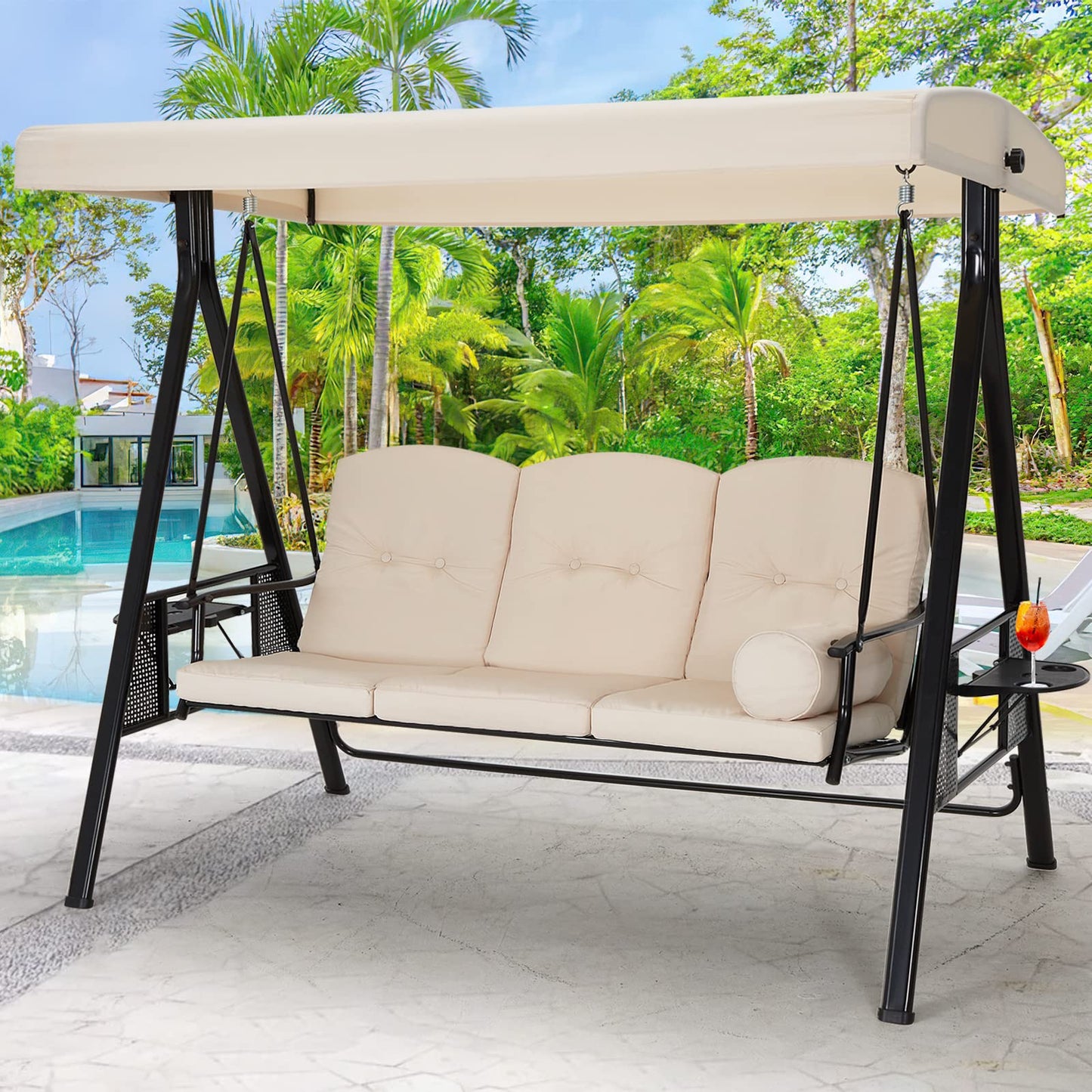 YODOLLA Garden Swing Chair, Swing Chairs Thick Padded Seat with Adjustable Tilting Canopy
