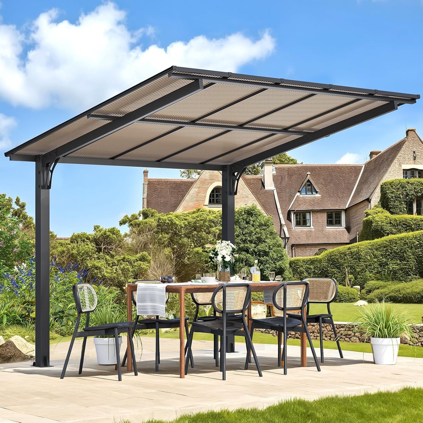 YODOLLA Metal Hardtop Gazebo, Waterproof Aluminium Pergola, Freestanding BBQ Shelter & Carport
