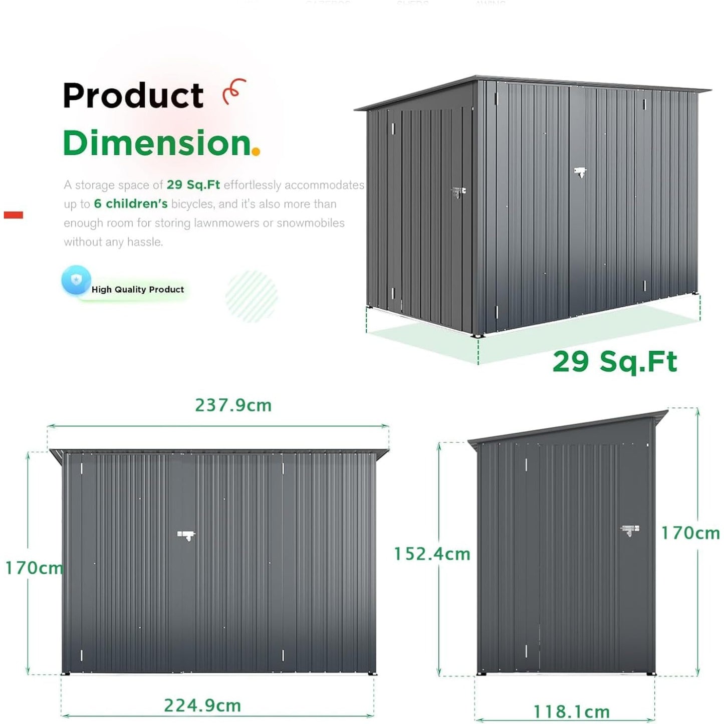 YODOLLA 5.3 x 5.2m Garden Shed Storage, Lockable Bike Shed with Door for 8-10 Bikes