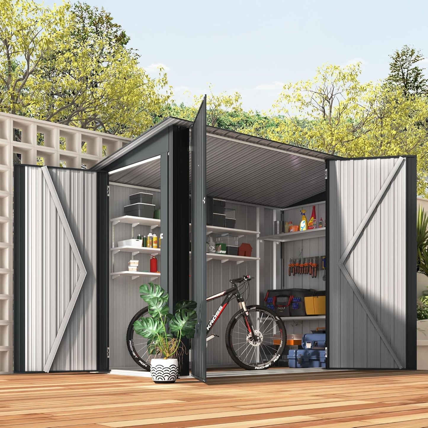 YODOLLA 5.3 x 5.2m Garden Shed Storage, Lockable Bike Shed with Door for 8-10 Bikes