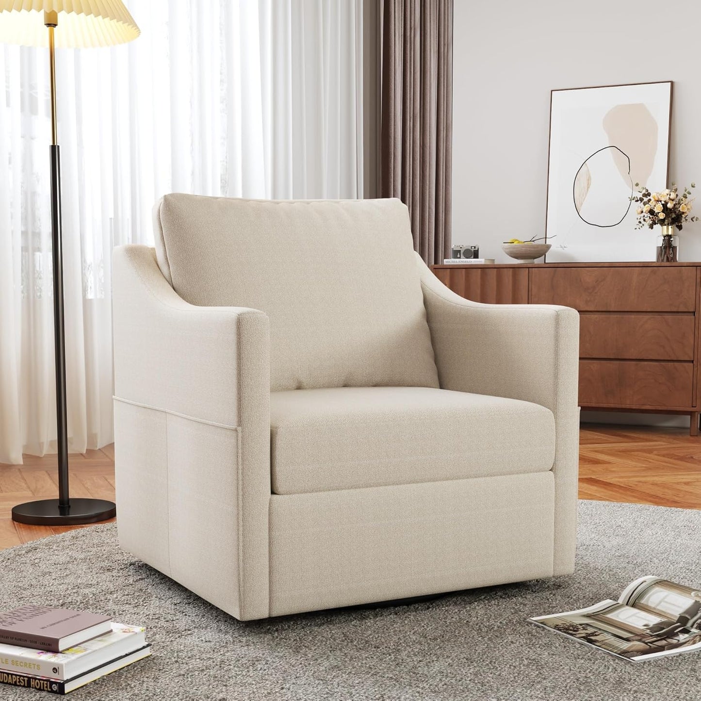 YODOLLA Swivel Armchair Cuddle Sofa Chair Fabric Snuggle Rocker Chairs