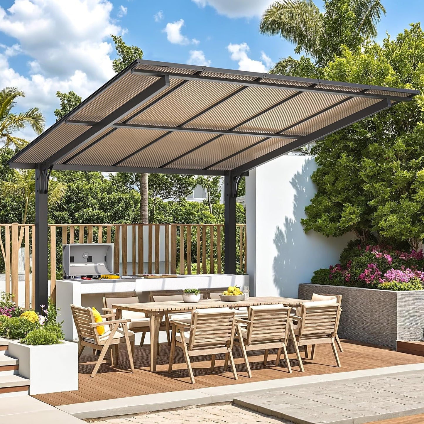 YODOLLA Metal Hardtop Gazebo, Waterproof Aluminium Pergola, Freestanding BBQ Shelter & Carport