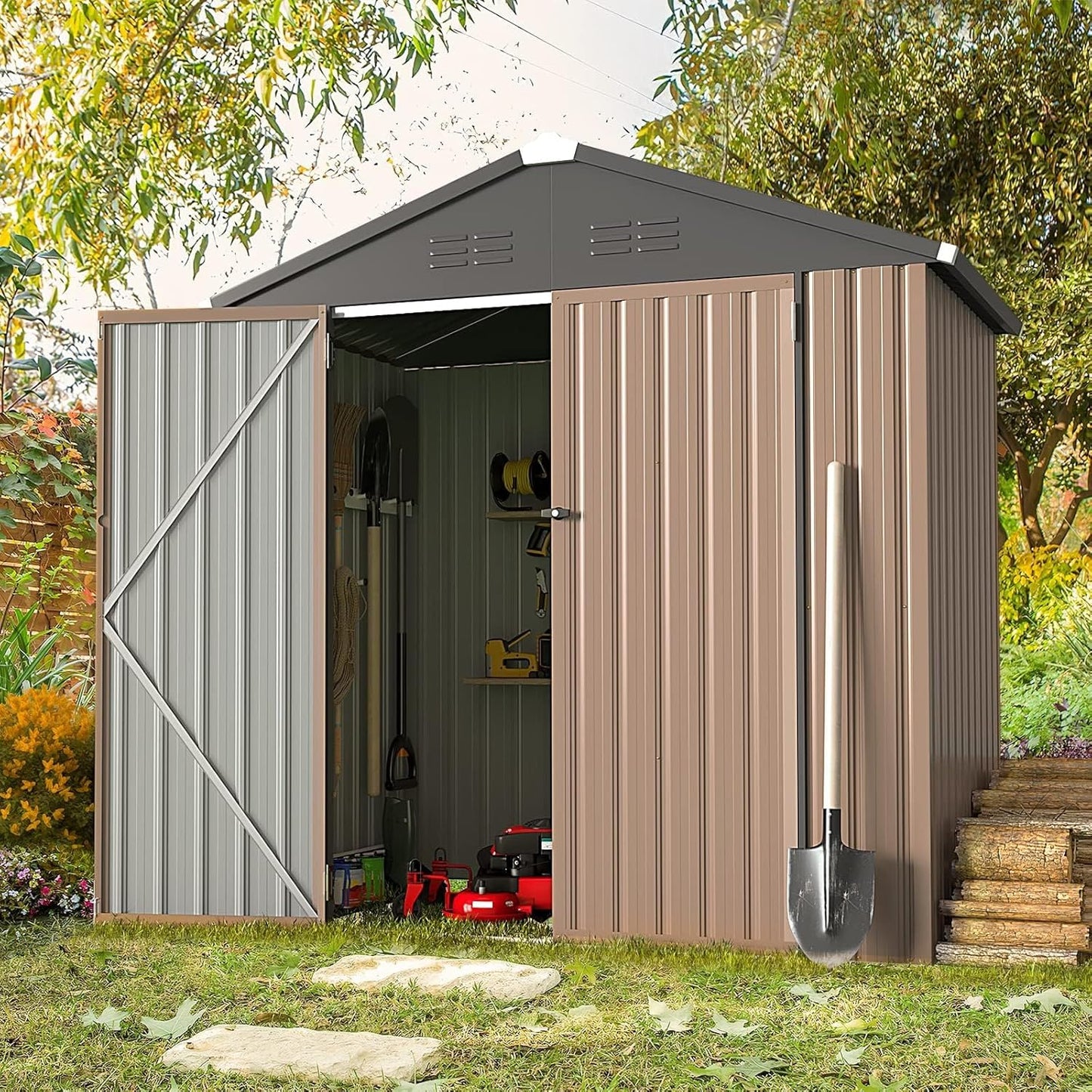 YODOLLA Outdoor Storage Shed, Bike Tool Garden Metal Sheds With Lockable Door