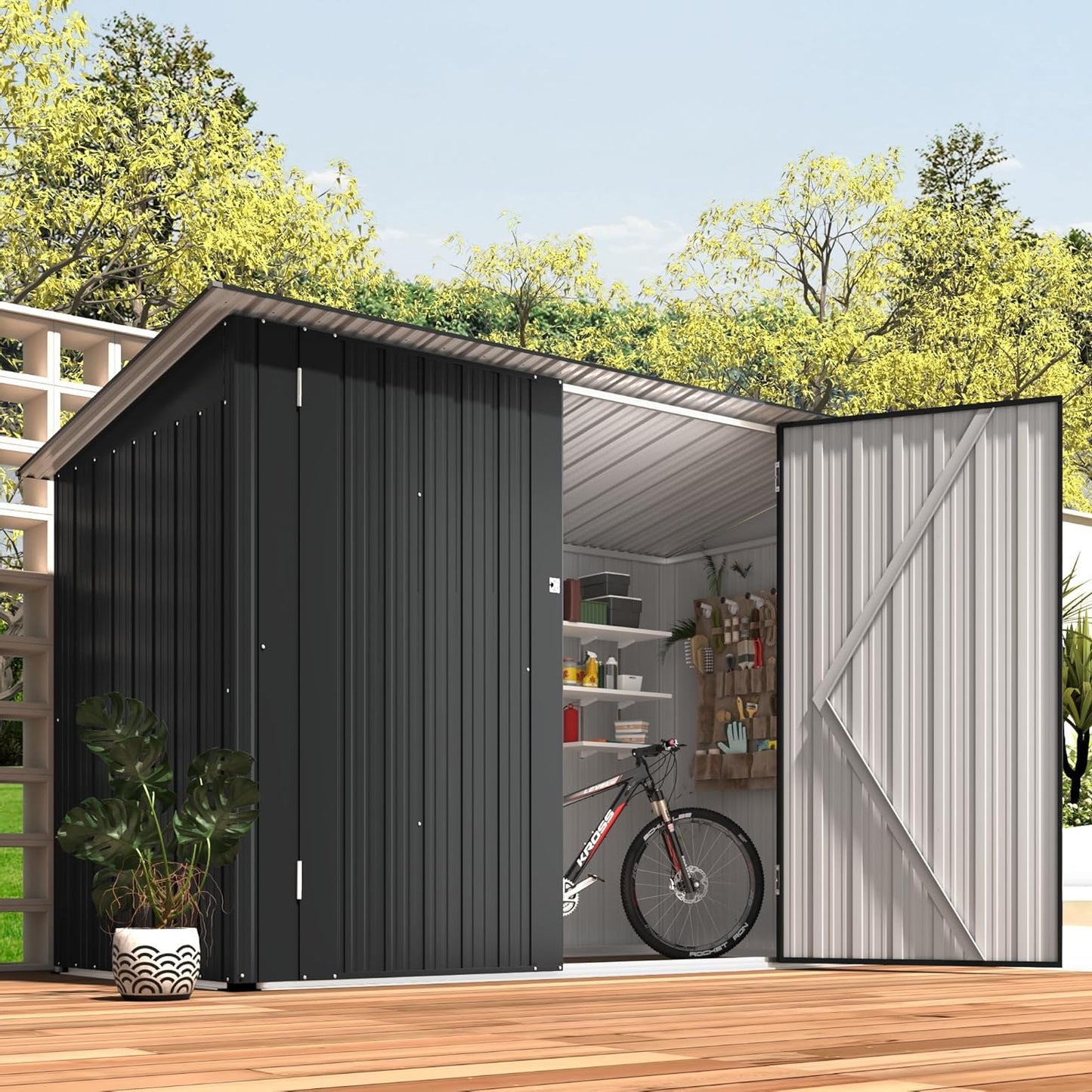 YODOLLA 2.1x0.9m Garden Shed Storage, Lockable Bike Shed with Door