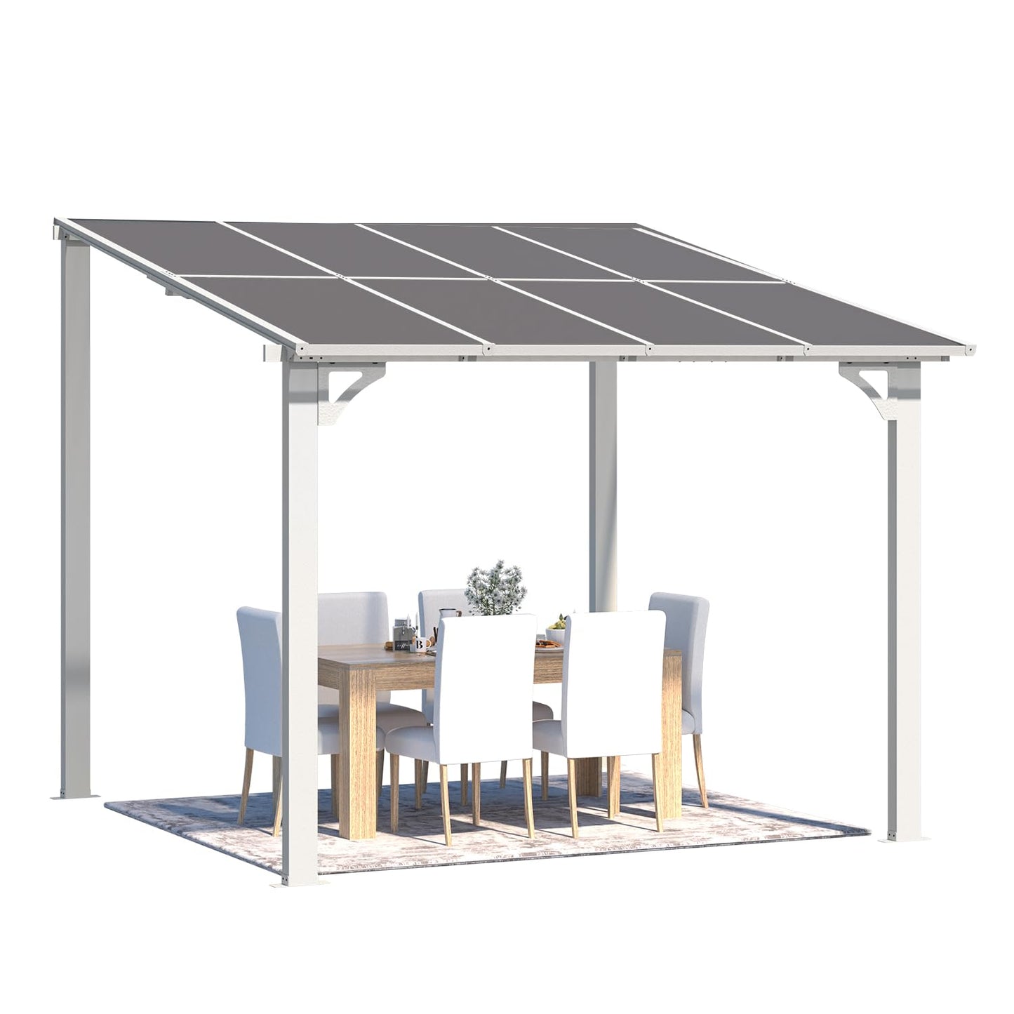 YODOLLA 2.4m x 2.4m Wall-Mounted Aluminium Awning Gazebo, Lean to Pergola