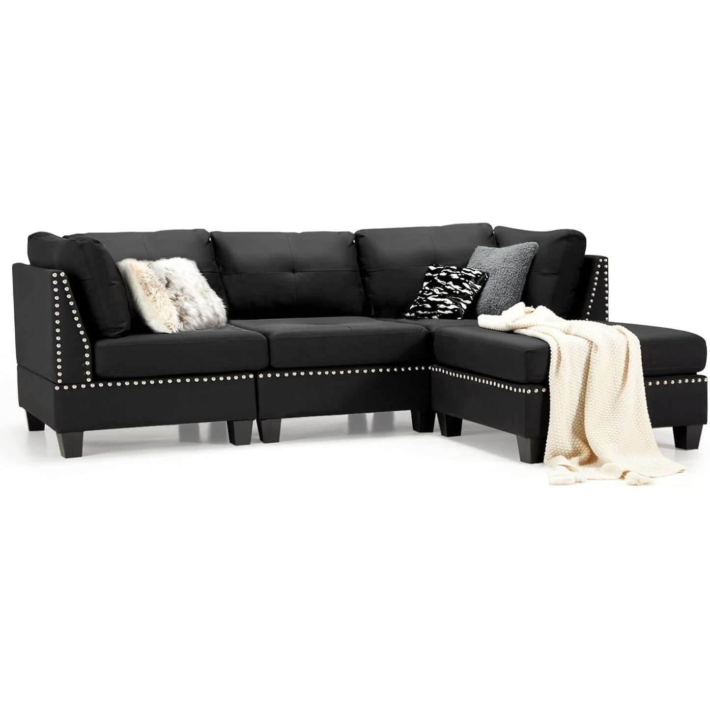 YODOLLA 225cm L-Shaped Corner Sofa, 3-4 Seater Modern Sofa Couch with Footstool