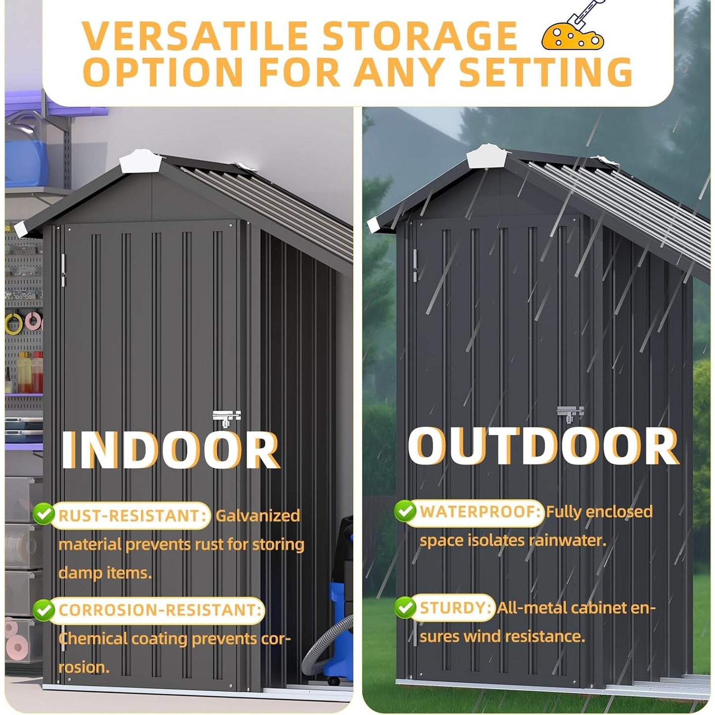 YODOLLA Outdoor Tall Garden Storage Box with Double Door, Grey