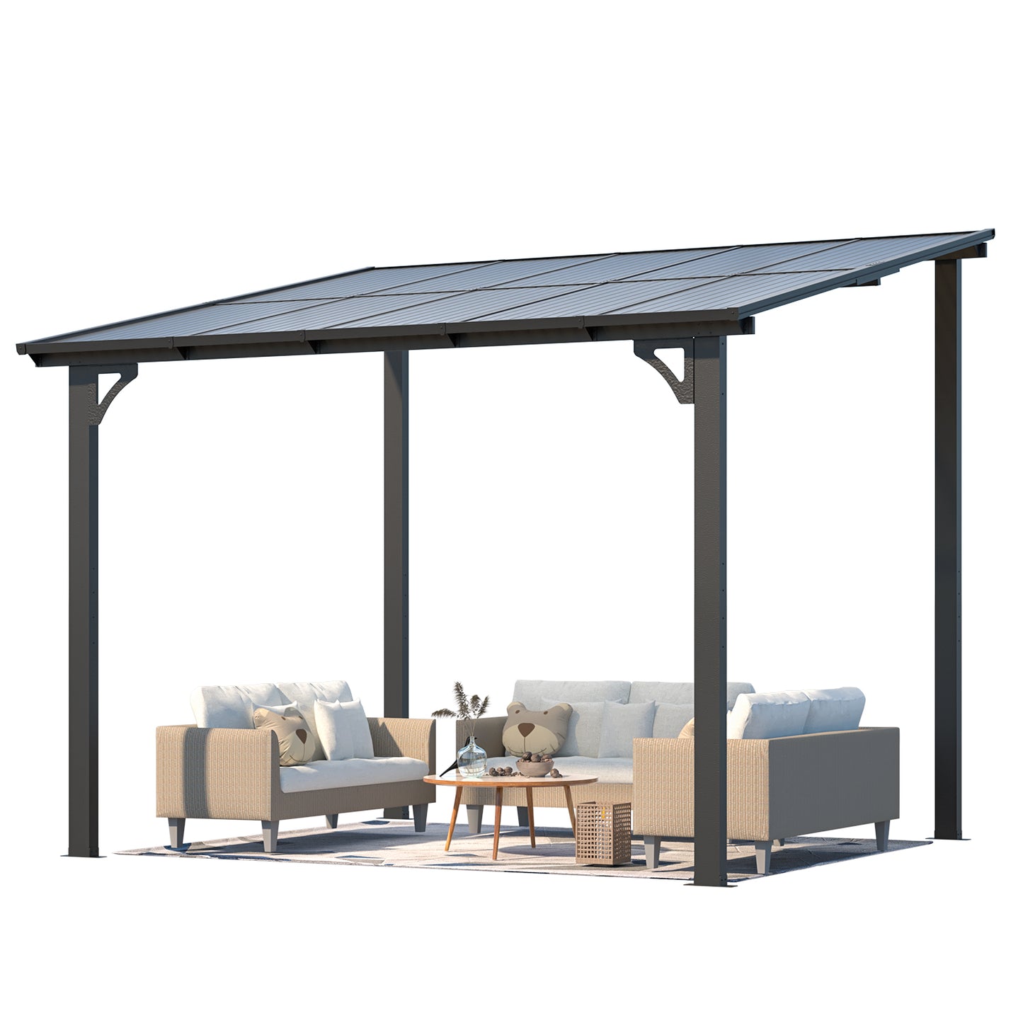 YODOLLA 2.4m x 3m Wall-Mounted Aluminium Awning Gazebo, Lean to Pergola