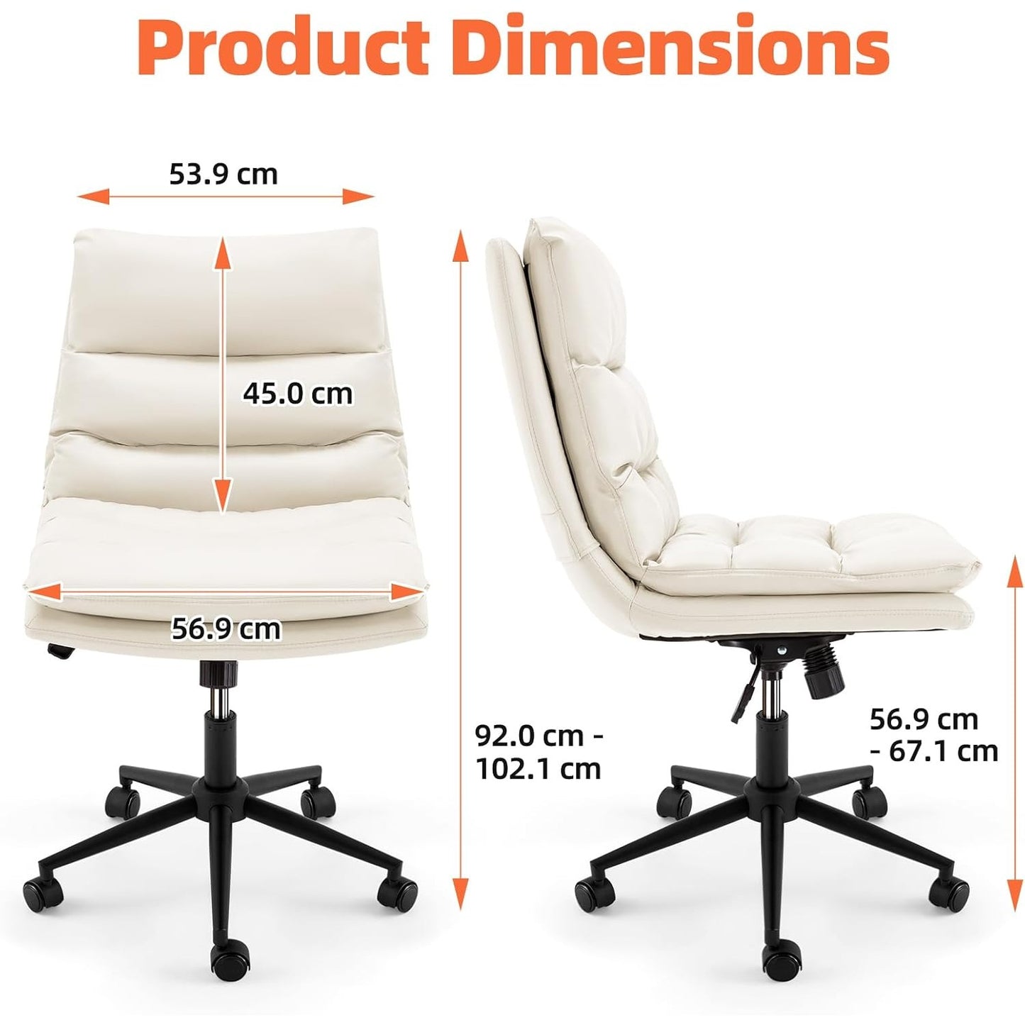 YODOLLA Armless Office Chair Wide Seat, Height Adjustable Computer Swivel Vanity Chairs