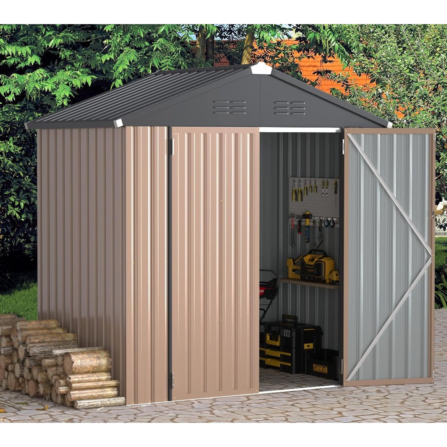 YODOLLA Outdoor Storage Shed, Bike Tool Garden Metal Sheds With Lockable Door
