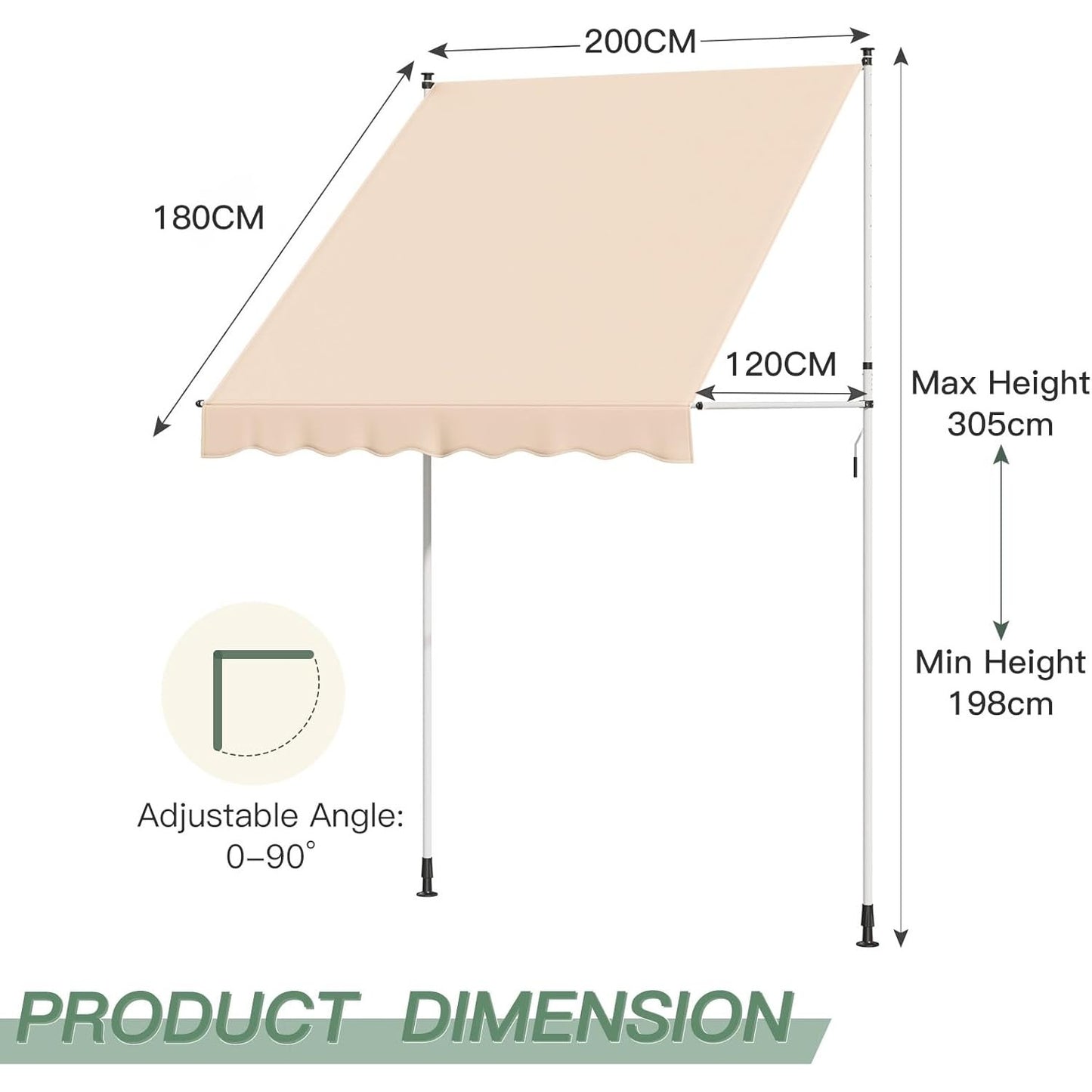 YODOLLA DIY Free Standing Awning, Garden Awnings with Hand Crank