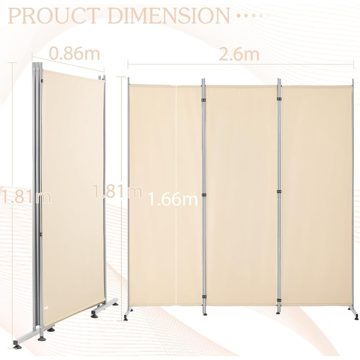 YODOLLA 260CM 3-Panel Room Divider, Wall Divider Movable Partition