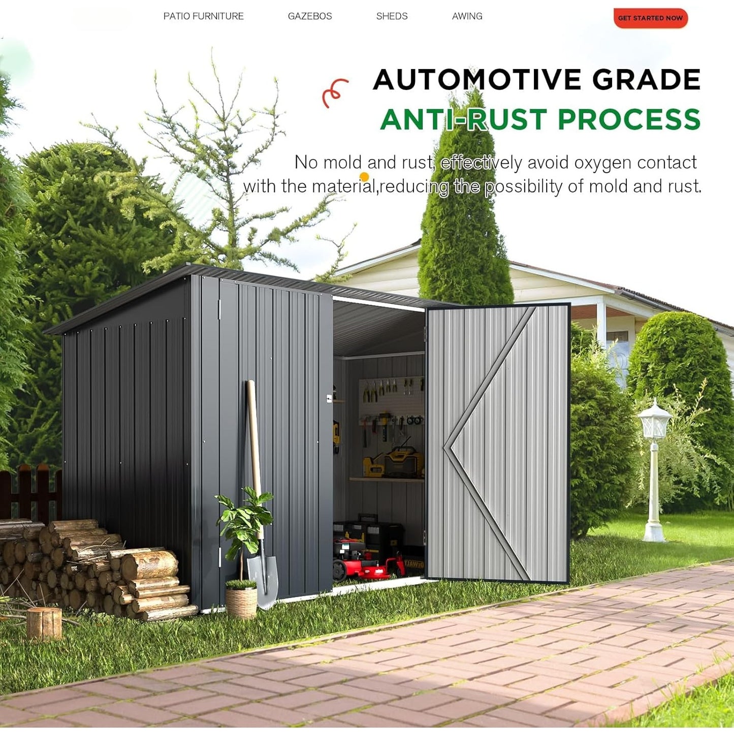 YODOLLA 2.1x0.9m Garden Shed Storage, Lockable Bike Shed with Door