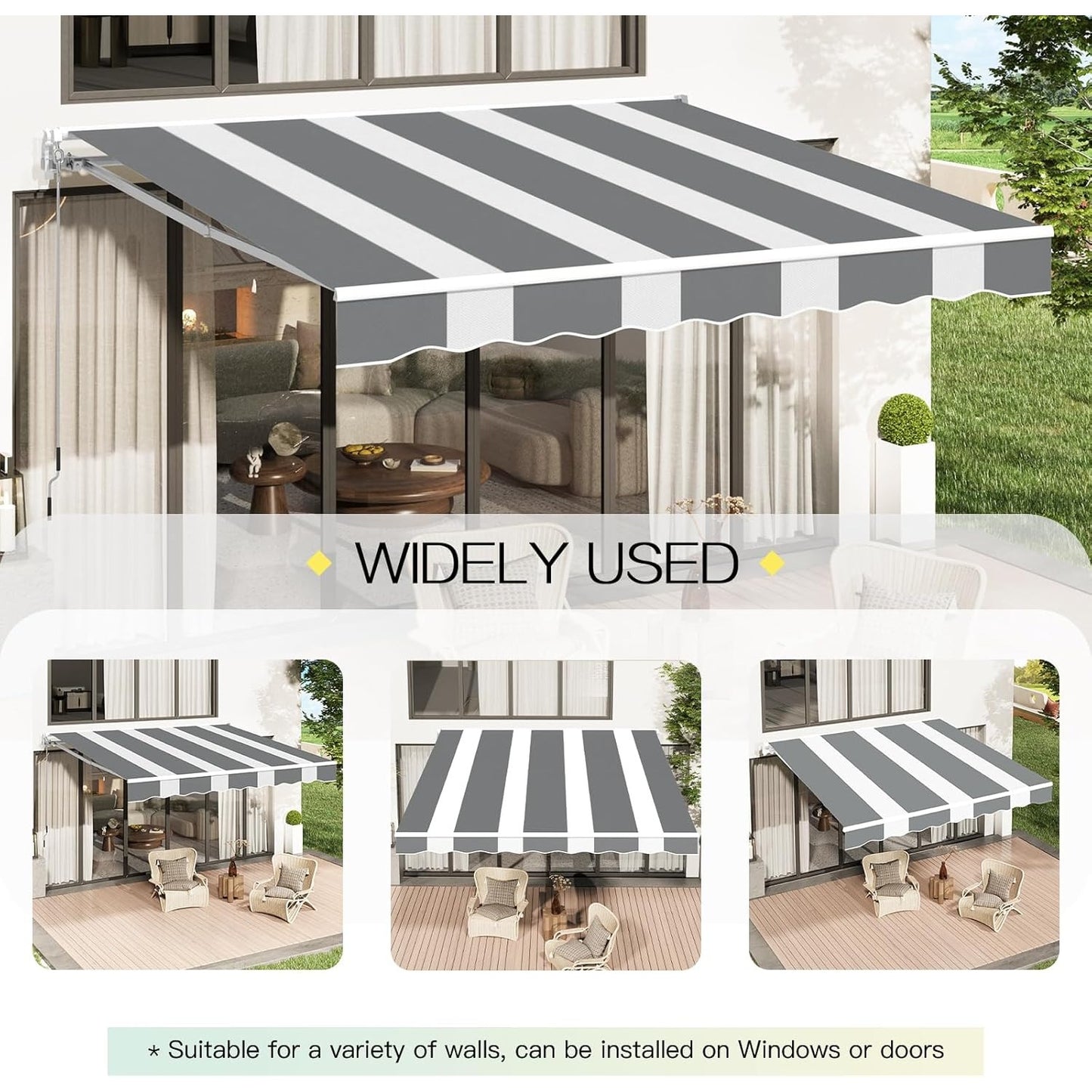 YODOLLA 396 × 244 cm Retractable Manual Awning, Folding Awning with Hand Crank Patio