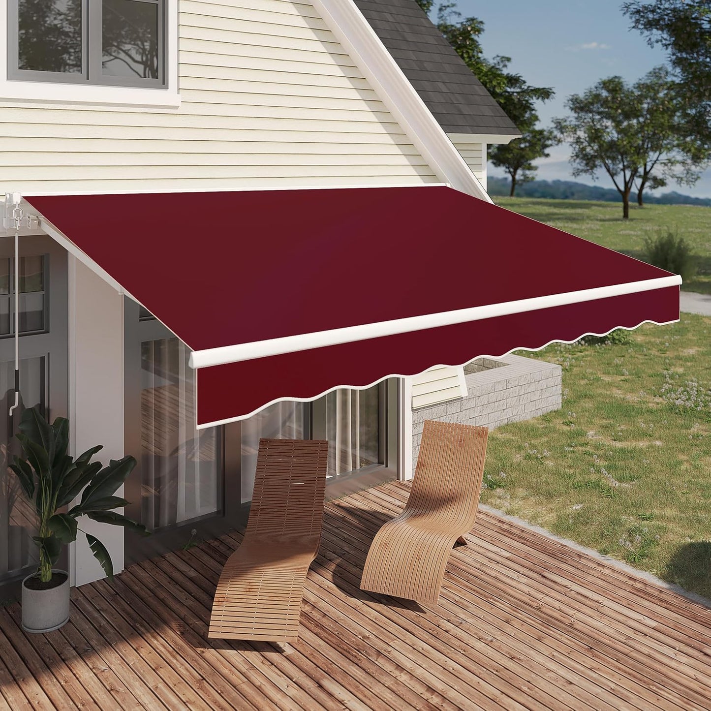 YODOLLA 396 × 244 cm Retractable Manual Awning, Folding Awning with Hand Crank Patio