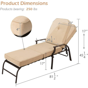 YODOLLA Sun Lounger with 10cm Thickened Cushion, Adjustable Recliner Chair