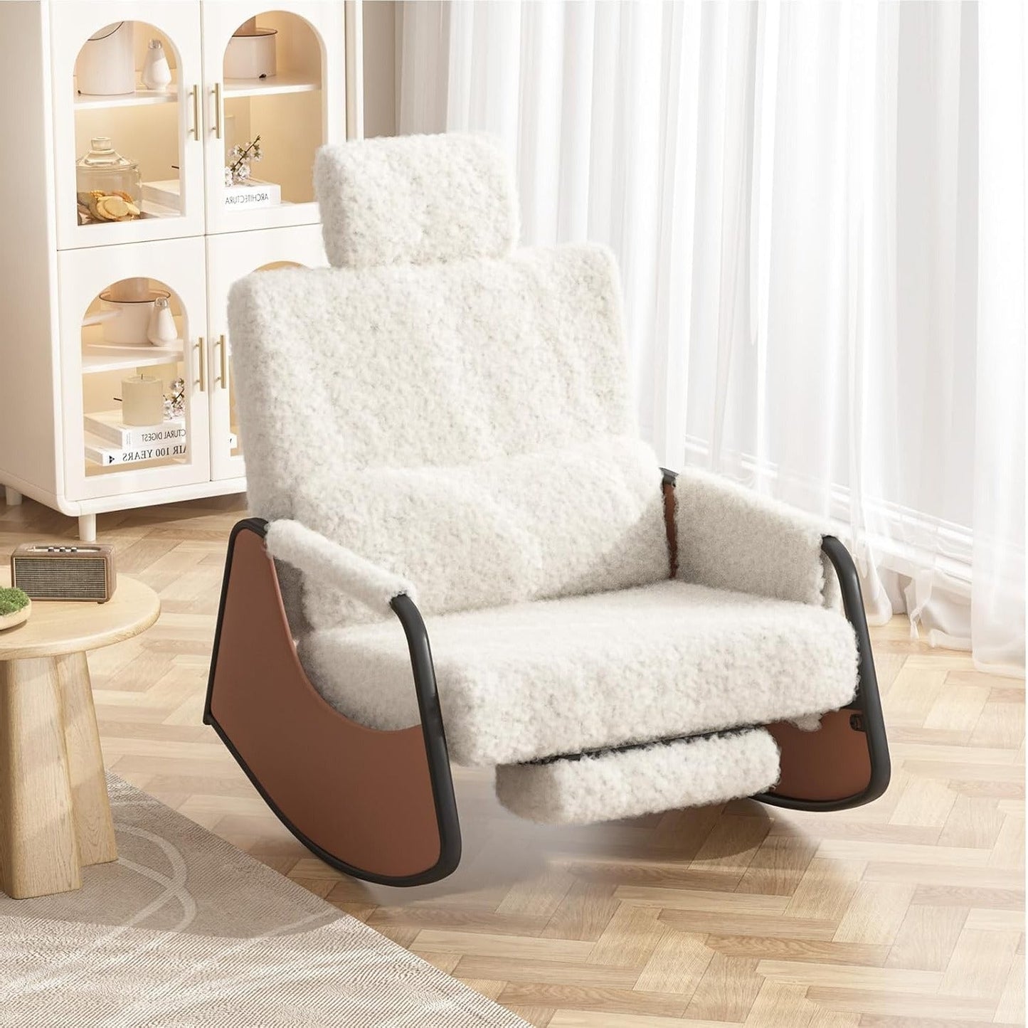 YODOLLA Rocking Nursing Chair with Footrest, Adjustable High Back Armchair