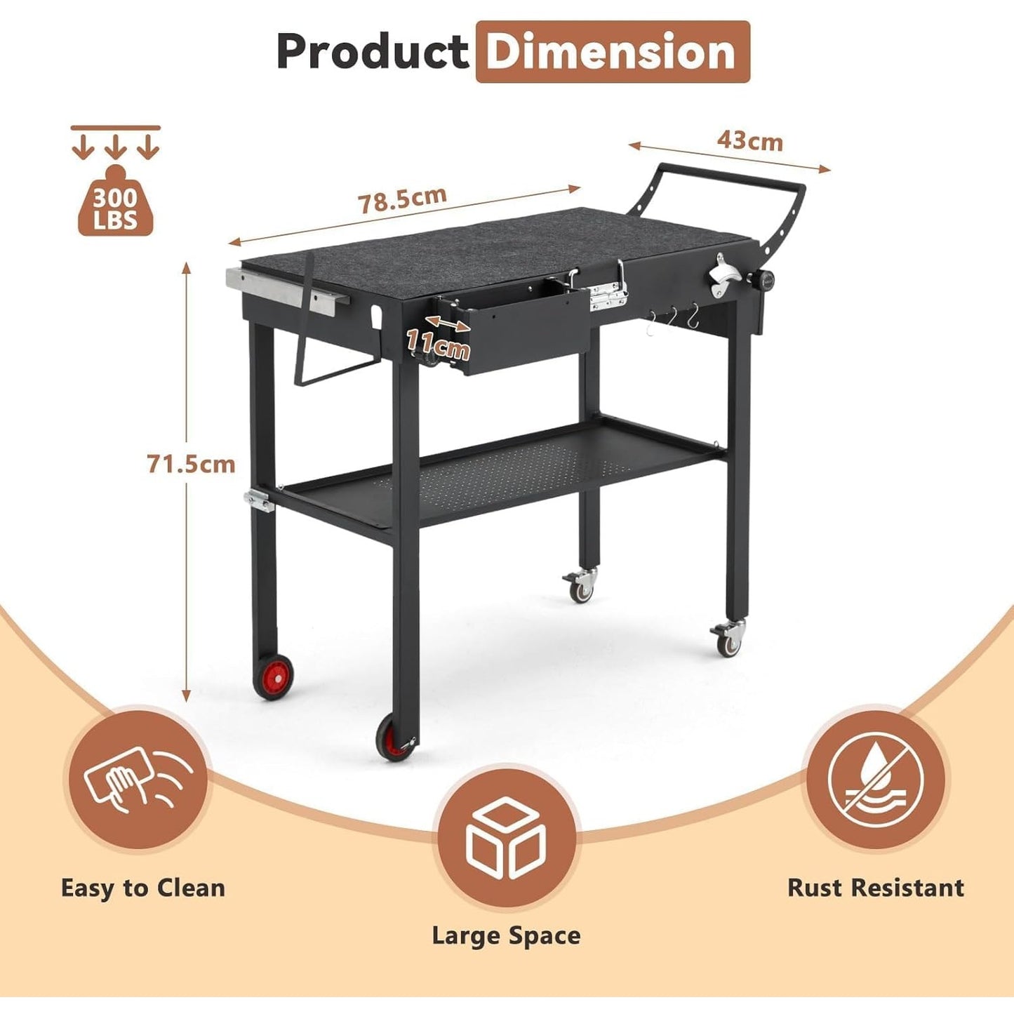 YODOLLA Foldable Pizza Oven Stand, Grill Cart Trolley on Wheels & Handle